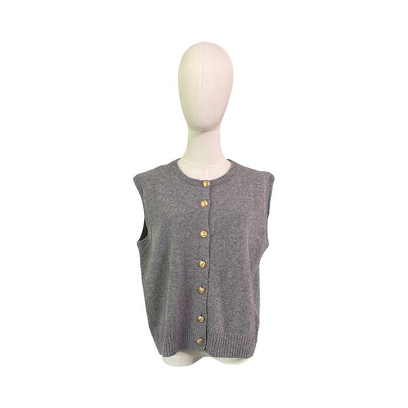 Zara Gray Wool Sweater Vest Gold Anchor Buttons 100% Wool Knit Sleeveless L - Picture 1 of 8